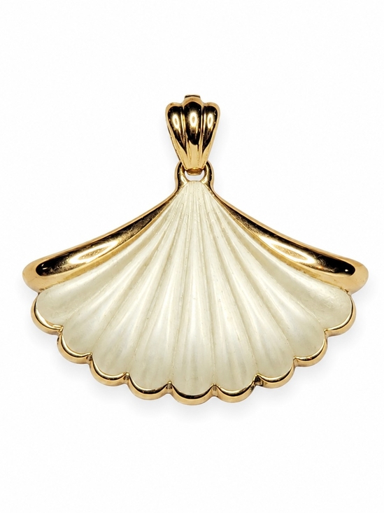 Avon Jewelry - Vintage Avon Faux Camphor Glass Shell Pendant Gold Tone Lucite Art Deco